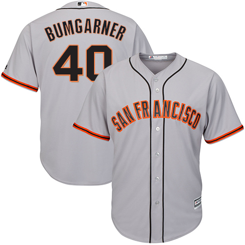 Giants #40 Madison Bumgarner Grey Road Cool Base Stitched Youth MLB Jersey - Click Image to Close